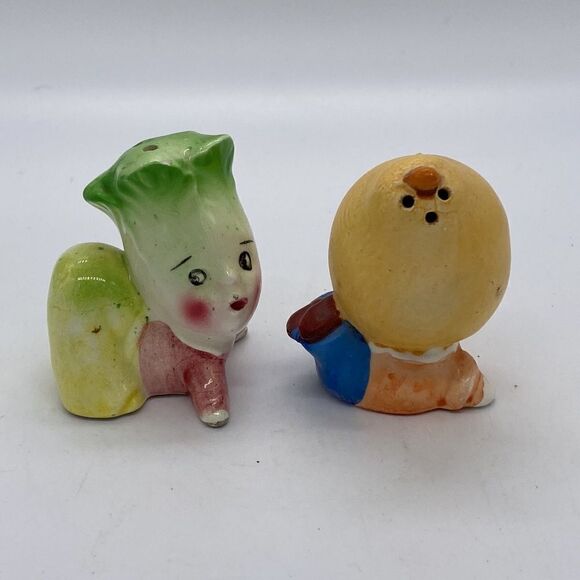 Vintage Japan Anthropomorphic Baby Vegetable Salt and Pepper Shakers - Picture 3 of 7